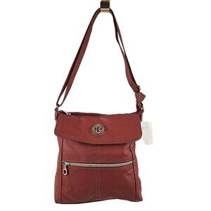 Relic Womens Dark Orange Crossbody Bag Synthetic Leather Adjustable Strap